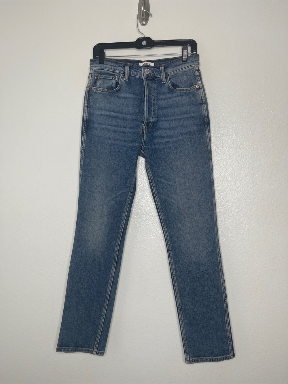 Re/Done 80s Slim Straight Jeans High Waist Stretch Button Fly Women's Size 28